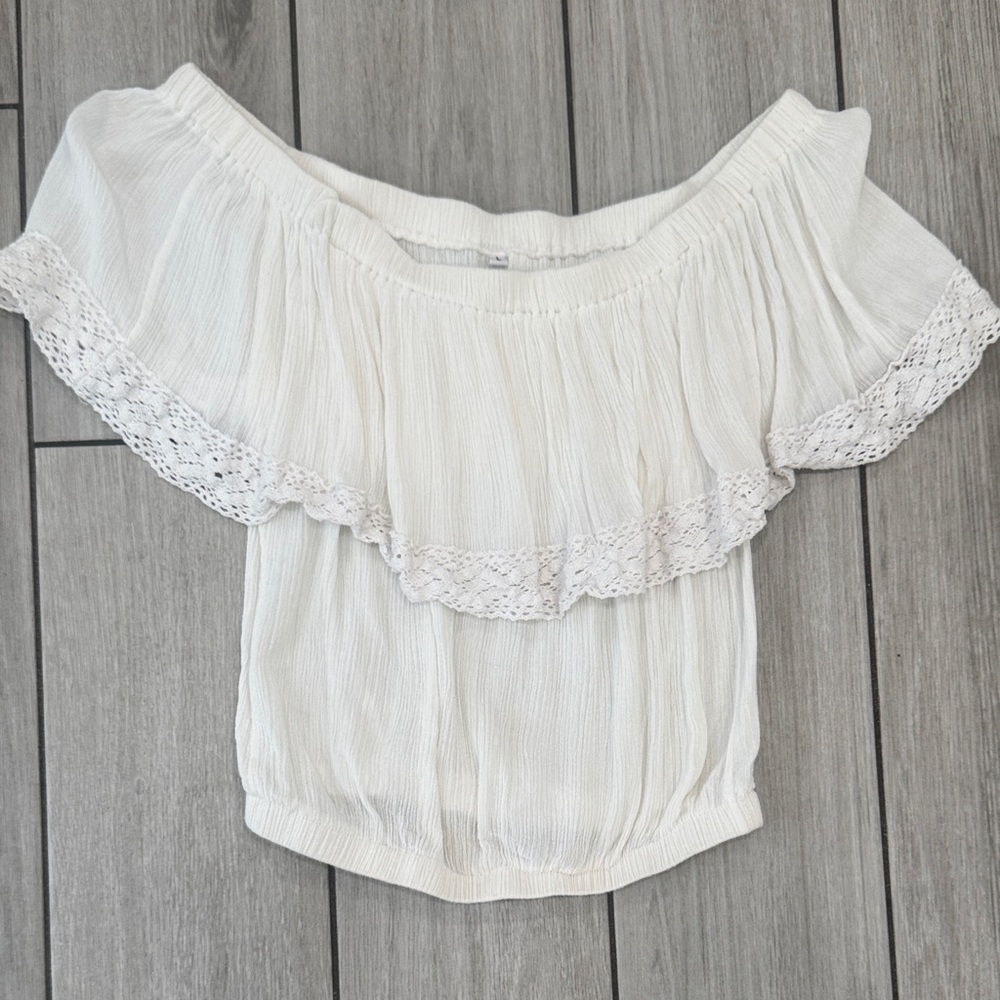 White Off-Shoulder Lace Trim Top